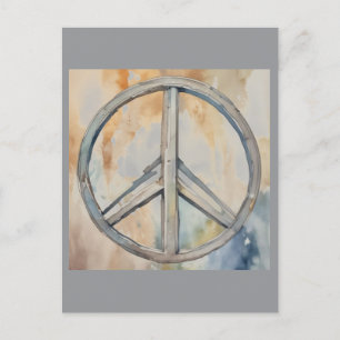 Peace Sign Watercolor Painting Art Postcard