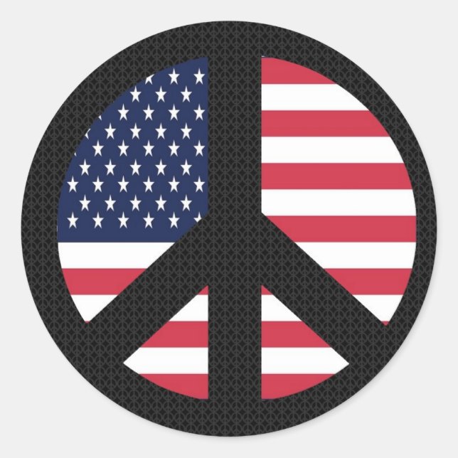 Peace Sign With American Flag Classic Round Sticker (Front)