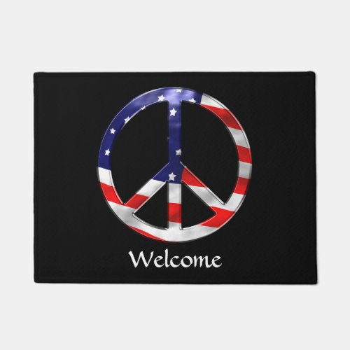 Peace Sign with American Flag Personalize Doormat