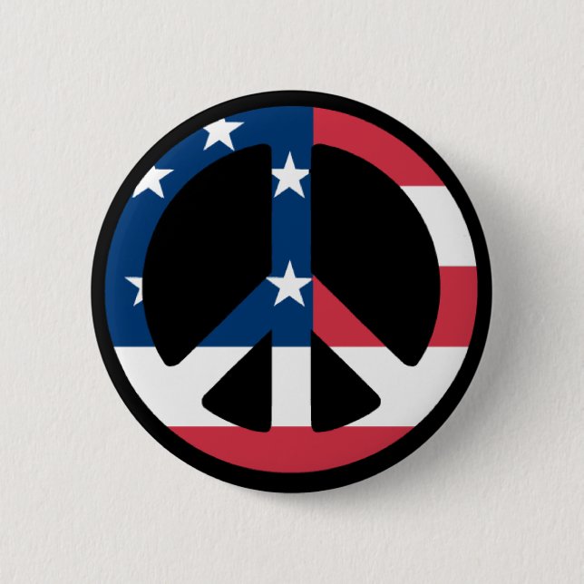 Peace Sign with American Flag Pinback Button (Front)