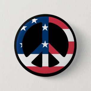 Peace Sign with American Flag Pinback Button