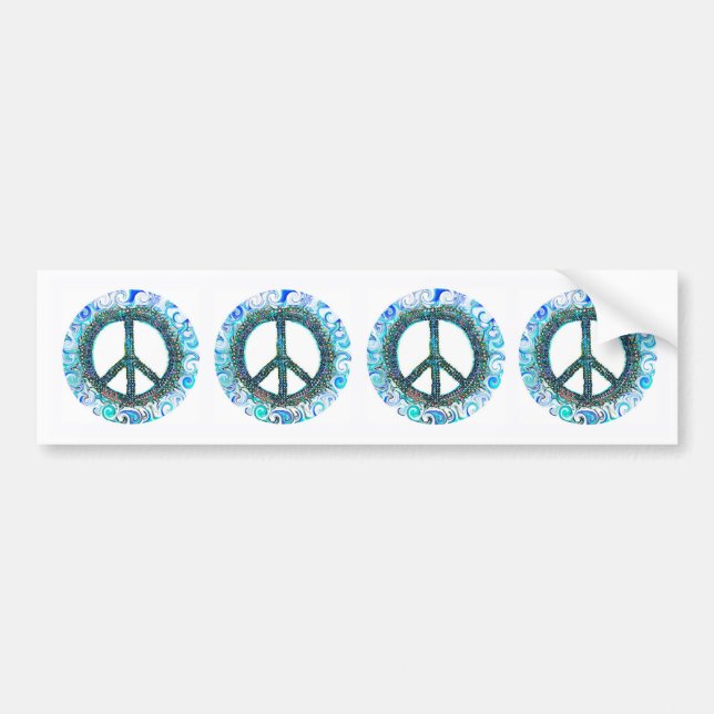 Peace Sign With Blue Waves Bumper Sticker (Front)