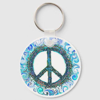 Peace Sign With Blue Waves Keychain