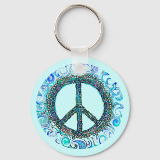 Peace Sign With Blue Waves Keychain