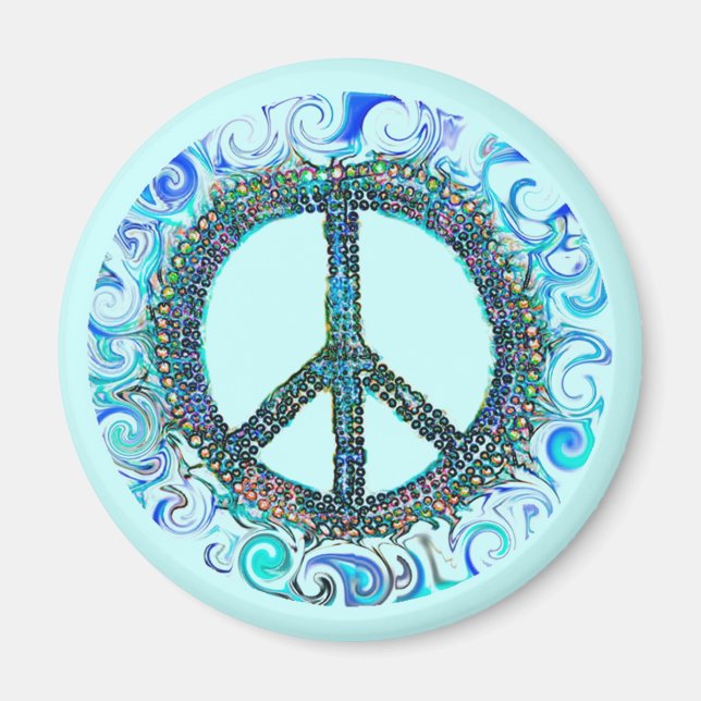 Peace Sign With Blue Waves Magnet (Front)