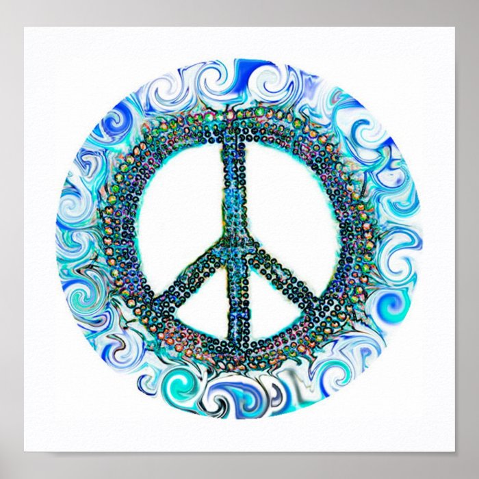 Peace Sign With Blue Waves Posters