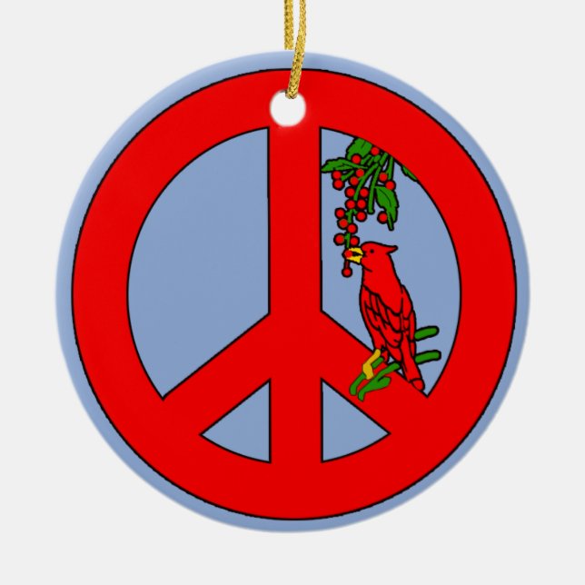Peace Sign with Cardinal Holiday Ornament (Front)
