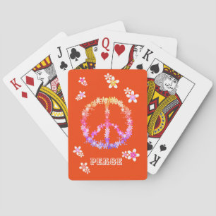 Peace sign with colorful flowers,Personalized Cas Poker Cards
