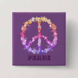 Peace sign with colorful flowers,Personalized text Button