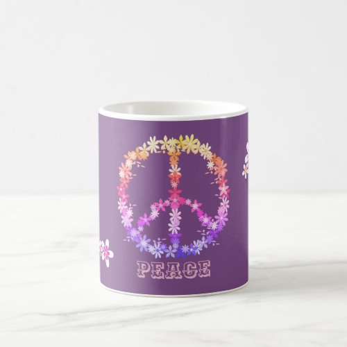 Peace sign with colorful flowersPersonalized text Coffee Mug