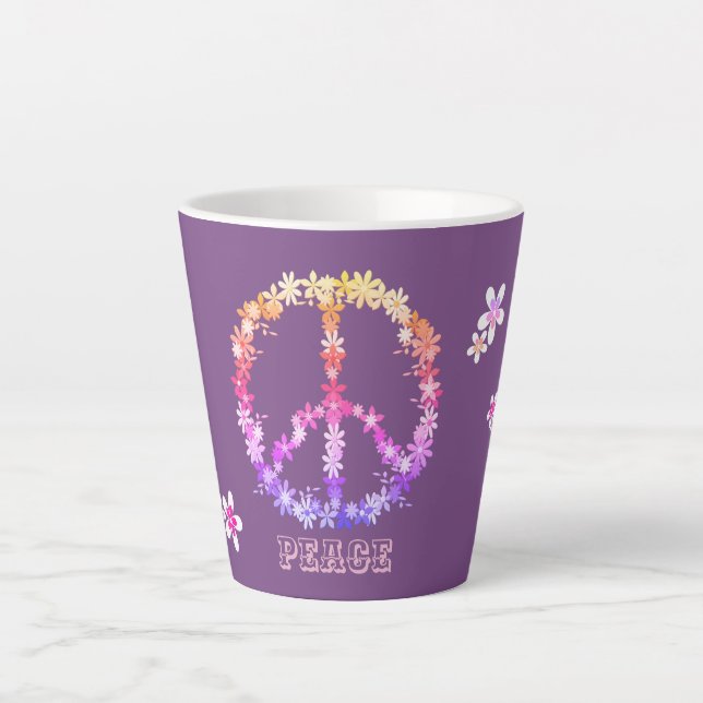 Peace sign with colorful flowers,Personalized text Latte Mug (Front)