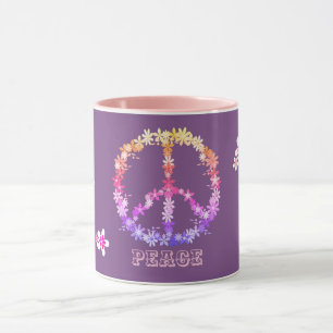 Peace sign with colorful flowers,Personalized text Mug