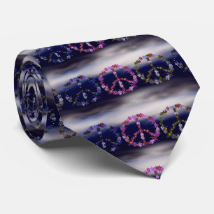 Peace sign with colorful flowers,Personalized text Neck Tie