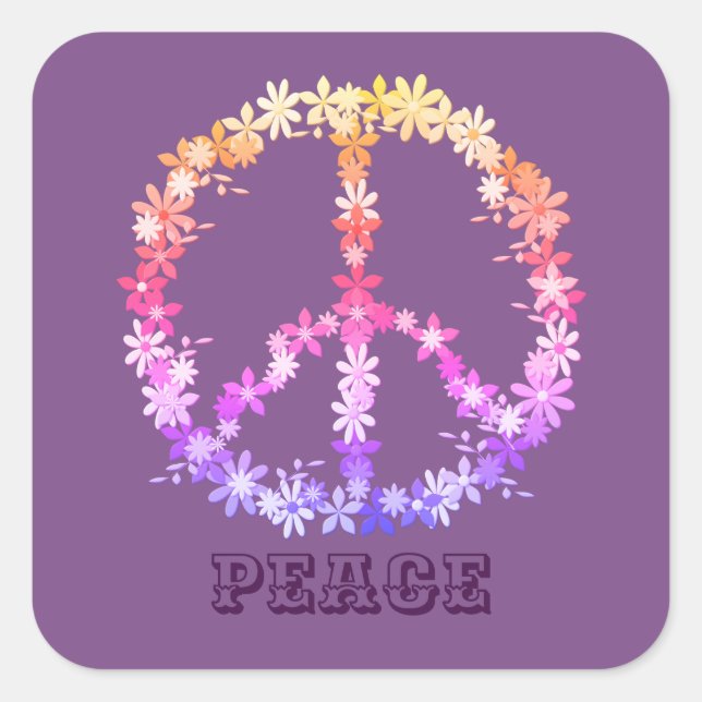 Peace sign with colorful flowers,Personalized text Square Sticker (Front)