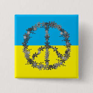 Peace sign with flowers,ukrainian flag button