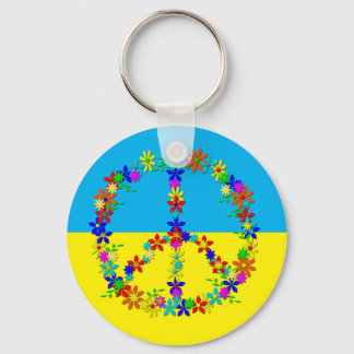 Peace sign with flowers,ukrainian flag button keychain