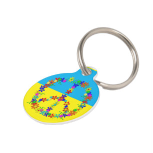 Peace sign with flowers,ukrainian flag button pet ID tag