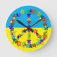 Peace sign with flowers,ukrainian flag  button wat