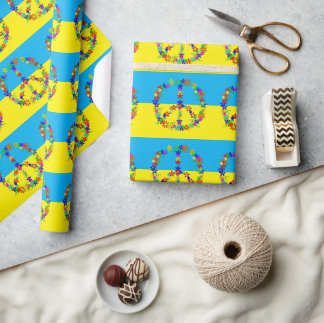 Peace sign with flowers,ukrainian flag button wat wrapping paper