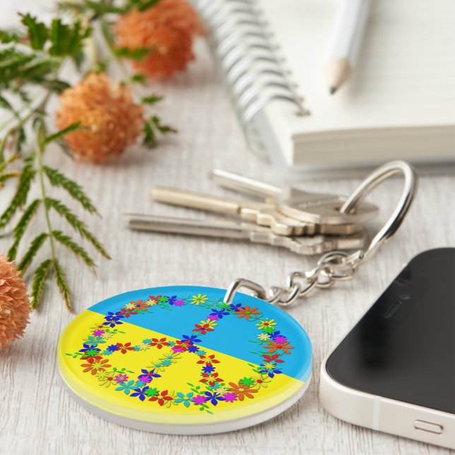 Peace sign with flowers,ukrainian flag  keychain (Front Right)
