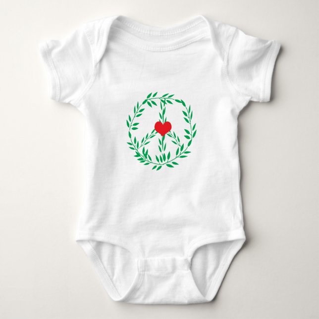 Peace Sign With Heart Center Baby Bodysuit (Front)