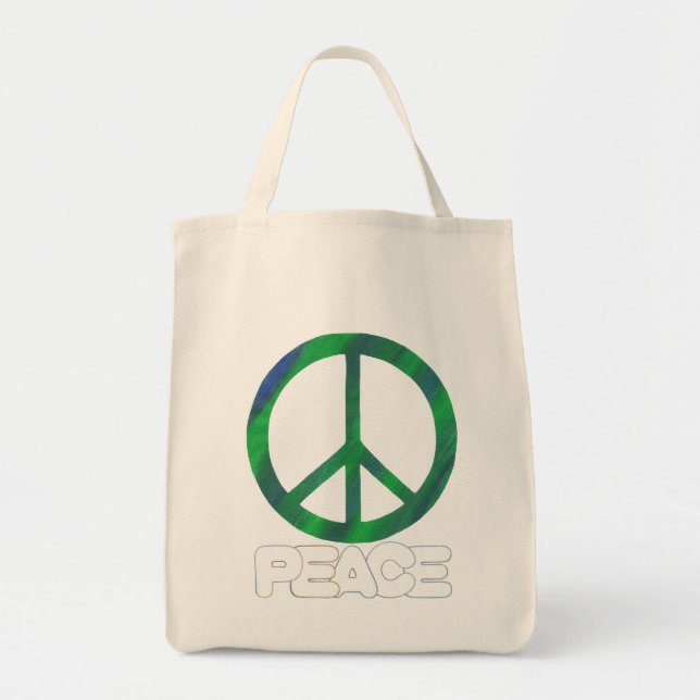 Peace Sign with Outline Text, Tote Bags (Front)