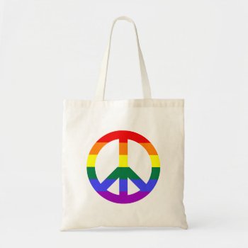 Peace Sign With Rainbow Stripes Tote Bag by peacegifts at Zazzle
