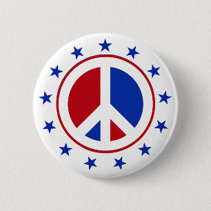 PEACE SIGN WITH STARS PINBACK BUTTON