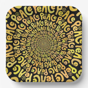 Peace sign word spiral yellow orange black paper p plates