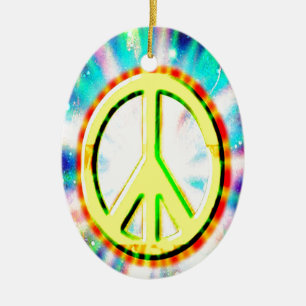 PEACE Sign Yellow Colorful Happy and Fun Ceramic Ornament