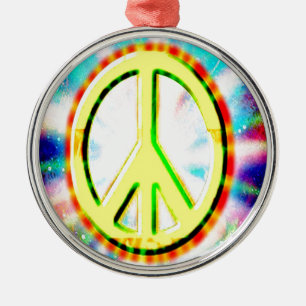 PEACE Sign Yellow Colorful Happy and Fun Metal Ornament