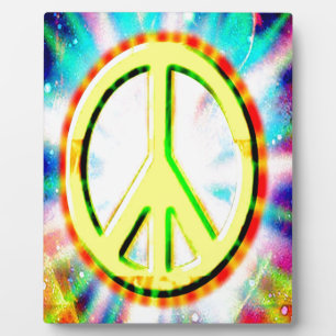 PEACE Sign Yellow Colorful Happy and Fun Plaque