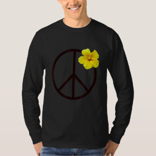 Peace Sign Yellow Hibiscus Flower T-Shirt