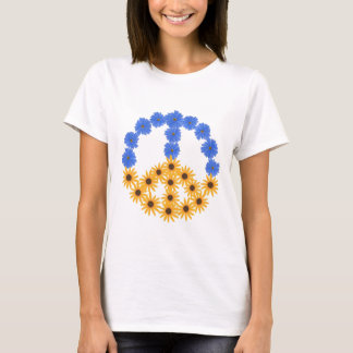 Peace Sign Yellow Sunflowers Blue Cosmos Flowers T-Shirt