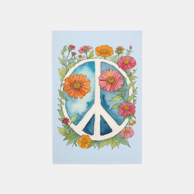 Peace Sign Zinnia Flowers Retro 70s flowers        Rug (Front (Vertical))