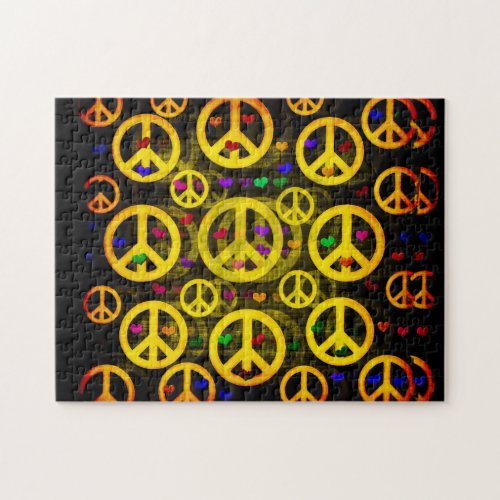Peace Signs and Hearts Jigsaw Puzzle