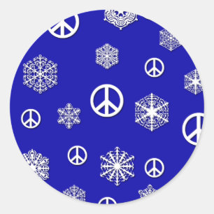 Peace Signs and Snowflakes Holiday Cards Classic Round Sticker