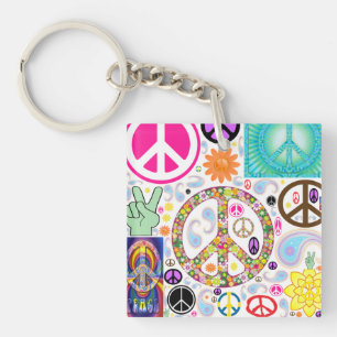 Peace Signs Collage Keychain