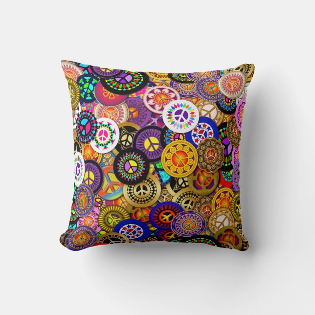 Peace Signs Collage Throw Pillow (Front)