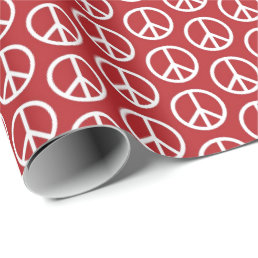 Peace Signs on Holiday Red Wrapping Paper