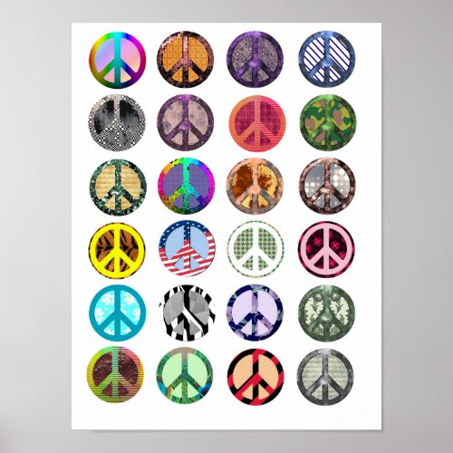 Peace Signs Symbols Bohemian Hippie Collage Art
