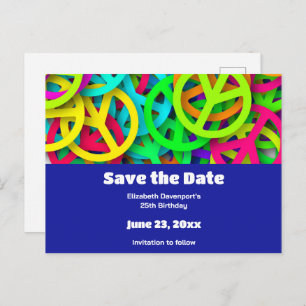 Peace Signs with Groovy Sixties Vibe Save the Date Invitation Postcard