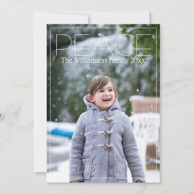 Peace Simple Christmas Family Photo Holiday Card (Front)