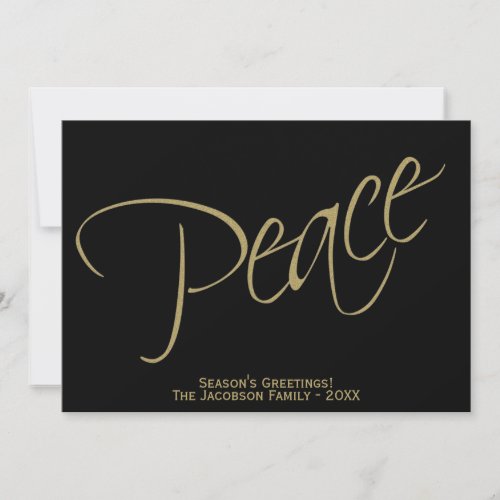 Peace Simple Elegant Black  Gold Photo Holiday Card