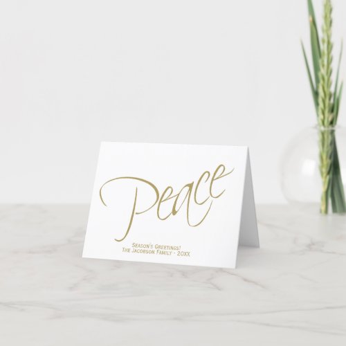 Peace Simple Elegant Minimal Gold  White Photo Holiday Card
