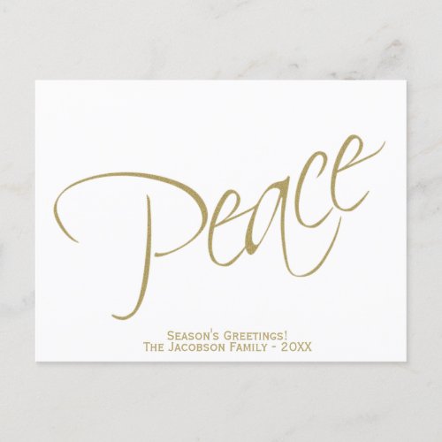 Peace Simple Elegant Modern Typography Photo Holiday Postcard