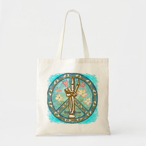 Peace Skeleton Hand custom name   Tote Bag