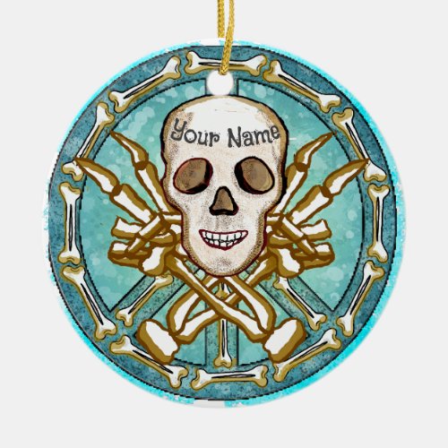 Peace Skeleton Skull custom name Ceramic Ornament