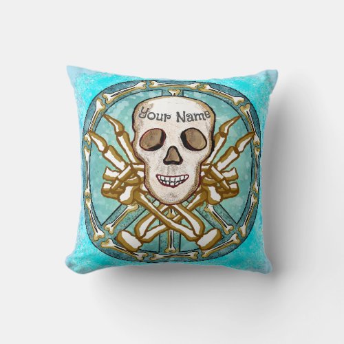 Peace Skeleton Skull custom name Throw Pillow