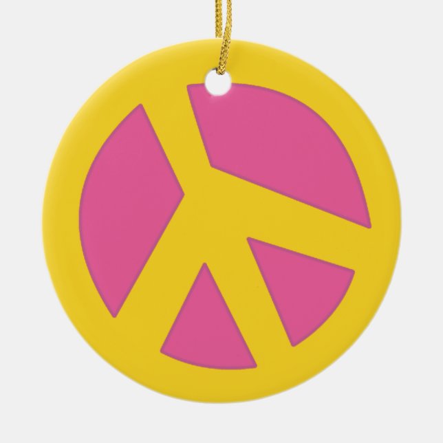 Peace-Smiley Yellow Ceramic Ornament (Front)